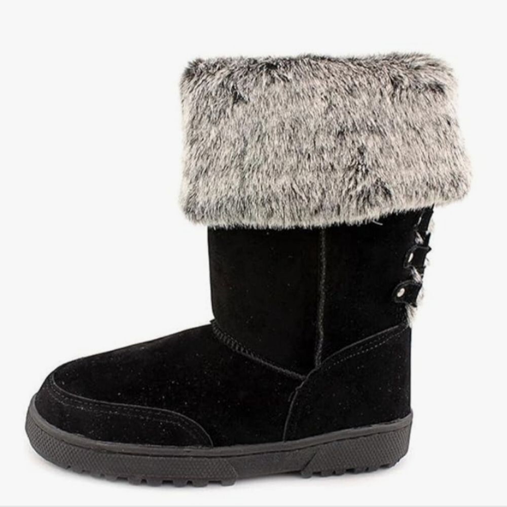 Rampage Albie Black Gray Faux Suede Fur Lined Winter Boots, Sz 5